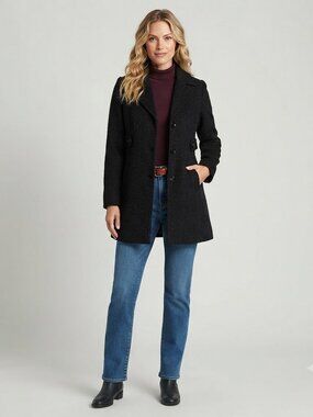 Gallery New York Plus Notch Collar Boucle Wool Blend Coat Black Size 2X NWT